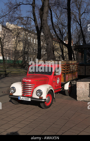 Restored classic truck used for advertising beer Krakow Poland Stock Photo