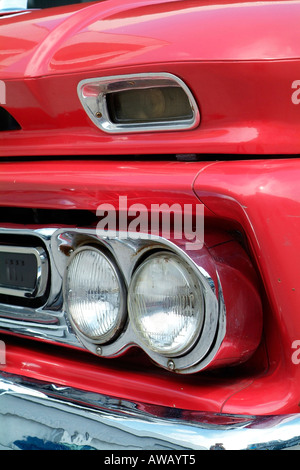 Front detail of red American pickup truck from the sixties Stock Photo