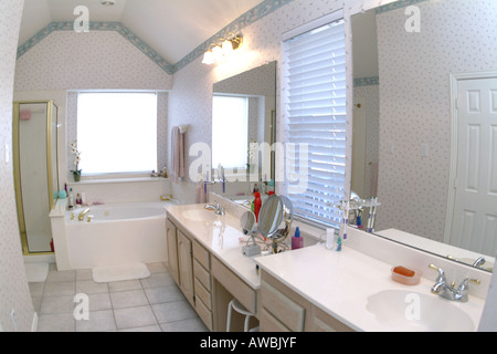 Side view of an illuminated bathroom Stock Photo