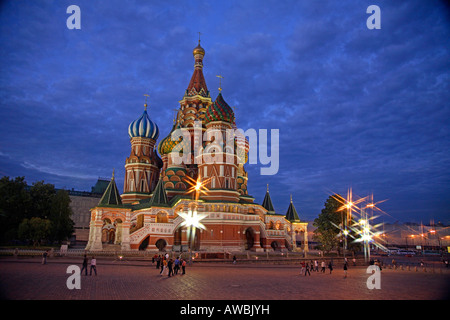 Russia, Moscow, Red Square, St Basils Cathedral, Floodlit At Night Stock Photo