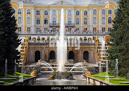 Russia, St Petersburg, Peterhof, Peter The Great's Palace, Petrodvorets, The Grand Cascade (fountains) Stock Photo