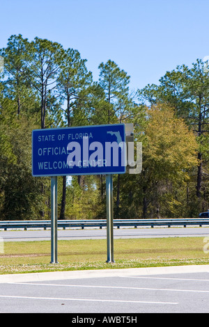 State of Florida Official Welcome Center Highway Signage Stock Photo