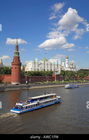 Russia, Moscow, The Kremlin, Moscow River, Tourist Boats Stock Photo