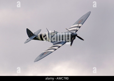 WWII Spitfire Photo recon Mark 11 in D Day Markings on display at an Airshow Stock Photo