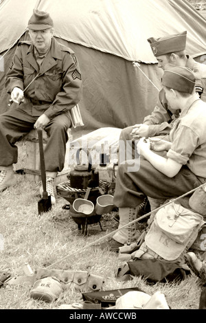 WW2 USArmy Reenactment group dressed in ETO equipment Stock Photo