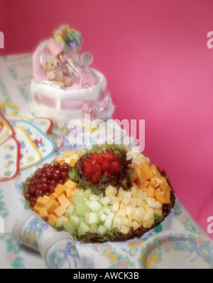 Baby Shower Party Food Assortment Gifts Cheese Fresh Fruit Platter Stock Photo Alamy