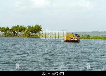 A HOUSE BOAT IN THE BACKWATERS OF ALLEPPEY Stock Photo