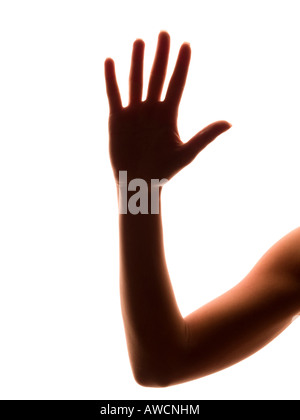 Woman's arm and hand, backlit Stock Photo