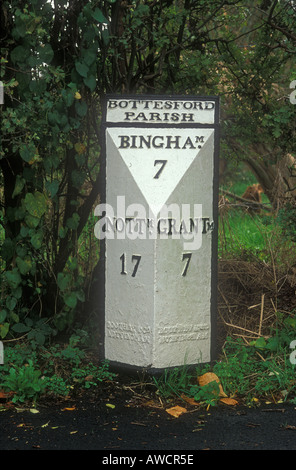 Milepost at Bottesford on the Nottinghamshire Leicestershire border England Stock Photo