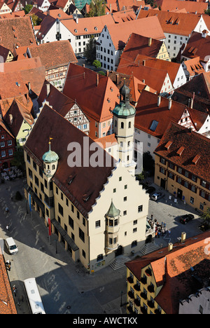 Noerdlingen Noerdlingen Swabia Bavaria Germany from the tower of the parish church St Georg to the old town with the town hall Stock Photo