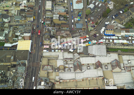Aerial view of the Ridley Road Street Market in Dalston in East London which is also known as Dalston Market Stock Photo