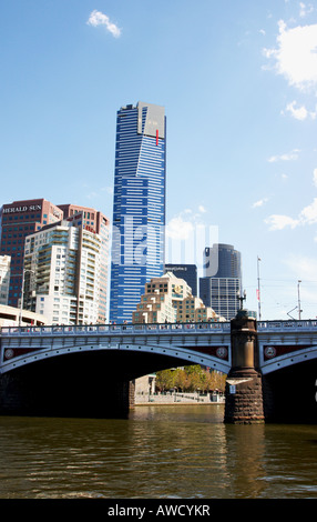 Melbourne's Eureka Tower and Princess Bridge from the Yarra River. Stock Photo