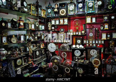In the old part of town, clocks at the Fangbang Zhonglu antiques market, Shanghai, China, Asia Stock Photo
