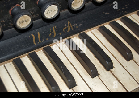 Old organ keyboard Stock Photo