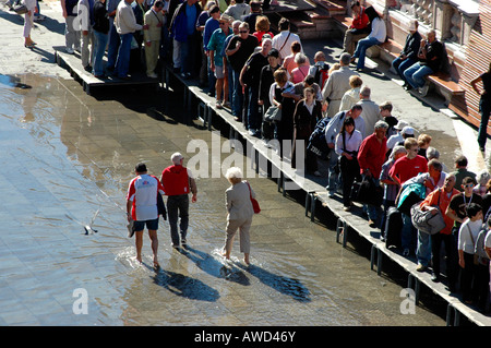St Mark's Place flooded, Venice, Venetia, Italy, Europe Stock Photo