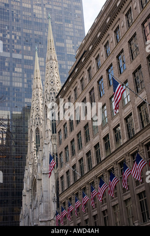 Saks department store and St Patrick's Cathedral on Fifth Avenue, New York Stock Photo