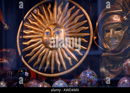 Golden sun ornament in a shop window, Venice, Veneto, Italy, Europe Stock Photo