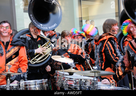 Bielbachfaeger Luzern Band, part of a procession of Gugge musicians at the 25th international meeting for Gugge music in Schwae Stock Photo