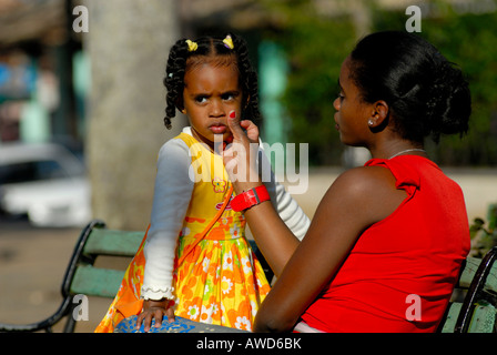 Afro-Cuban mother and daughter, Havana, Cuba, Caribbean, Americas Stock Photo
