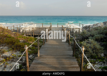 Wooden footbridge, pathway leading to the beach at Cayo Largo, Cuba, Americas Stock Photo