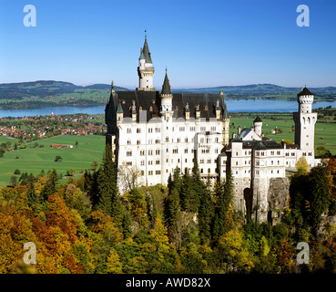 Neuschwanstein Castle in autumn, view from the East, view from Marienbruecke, Forggensee, Allgaeu, Bavaria, Germany Stock Photo