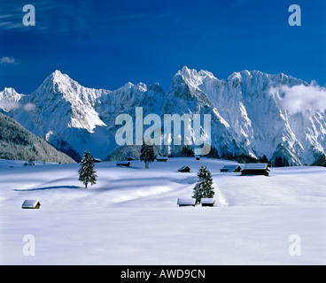 Snowy winter landscape near Mittenwald, Karwendel mountains, Upper Bavaria, Germany Stock Photo