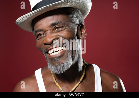 Smiling Man Wearing Fedora Stock Photo