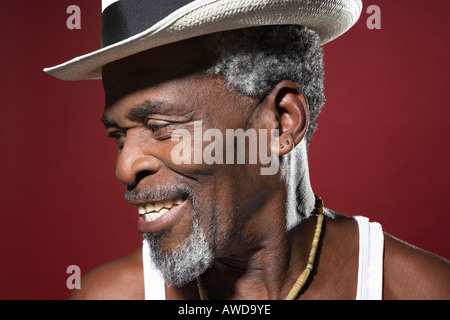 Smiling Man Wearing Fedora Stock Photo