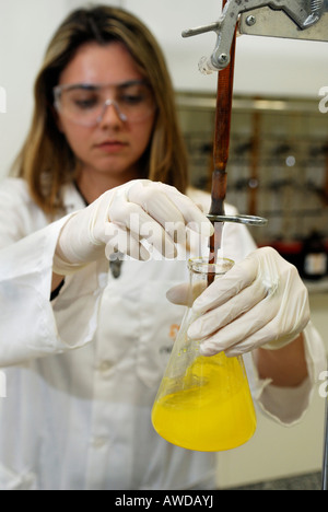 Quality control of Brazil nut oil from the Amazon rainforest in the laboratory of cosmetics company Natura, Belem, Brazil Stock Photo