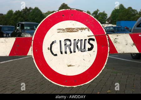 Road sign, no through road, writing 'cirkus' Stock Photo