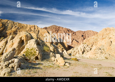 Eroded Mecca Hills on the San Andreas fault line overlooking the Salton Sea California Stock Photo