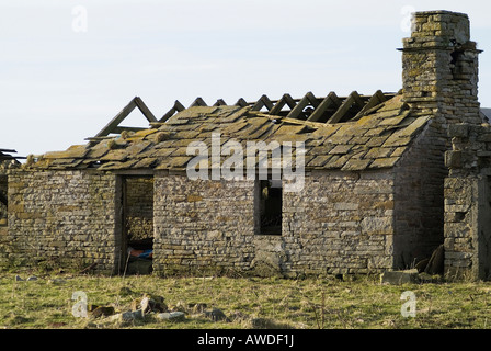 dh  ORPHIR ORKNEY Derelict ruined croft cottage with roof caved in remote scottish roofless remains building house scotland abandoned farms collapsed Stock Photo