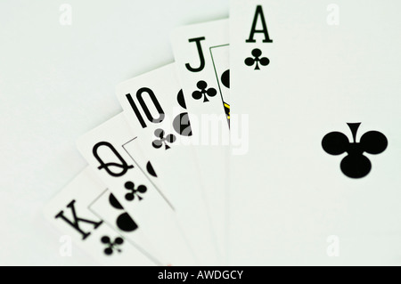 Royal flush hand in poker game Stock Photo