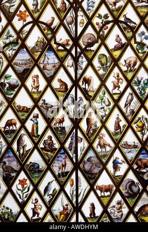 Part of the 17th century painted glass window by Abraham van Linge at Lydiard House, Swindon, Wiltshire, UK Stock Photo