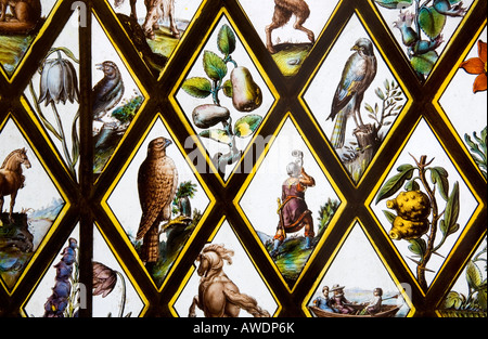 Part of the 17th century painted glass window by Abraham van Linge at Lydiard House, Swindon, Wiltshire, UK Stock Photo