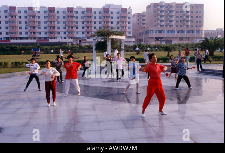 People doing Tai Chi in early morning in Xiamen China Stock Photo