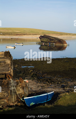 dh 3rd Churchill Barrier CHURCHILL BARRIERS ORKNEY Fishing boats and wrecked block ship hull Weddel Sound