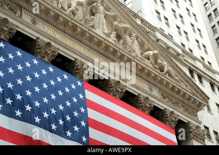 Flag of the United States of America at the New York Stock Exchange, New York, USA Stock Photo