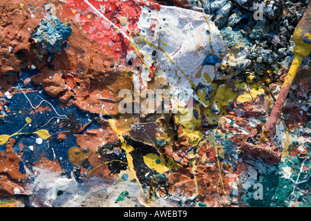 Paint swirl, textured grunge, paint multi-coloured splashes, blots, spatters, drips drops, design, abstract, background, illustration, art, pattern. Stock Photo