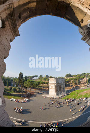 Arch of Constantine seen through a Colosseum arcade, Rome, Italy, Europe Stock Photo