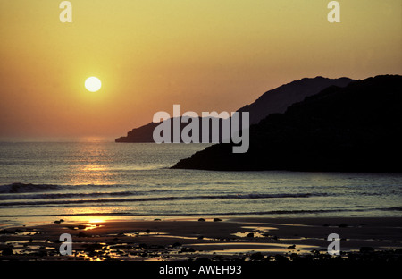 Sunset at Whitesands Bay in West Wales on the Pembrokeshire Coast Path Stock Photo