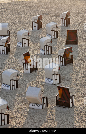 Beach chairs in the early morning, Sellin, beach resort town, Ruegen, Germany, Europe Stock Photo