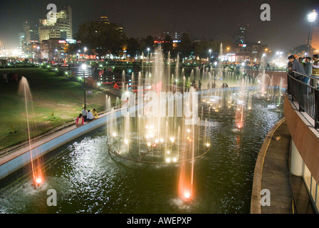 The water fountain at Connaught place at night in Delhi India Stock Photo