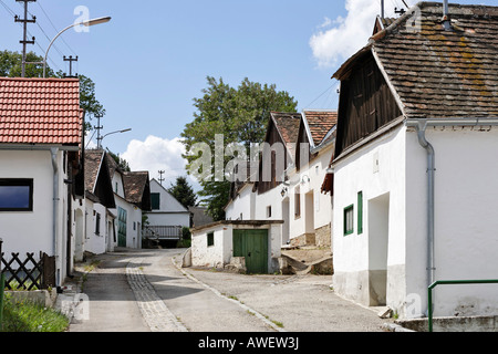 Wine cellars along a narrow street in the town of Mailberg, Weinviertel (wine region), Lower Austria, Austria, Europe Stock Photo