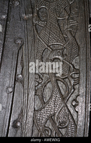 Carvings on the Oseberg Ship at the Viking Ship Museum, Bygdøy, Oslo, Norway, Scandinavia, Europe Stock Photo