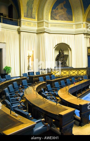 The interior legislative chamber of the Manitoba Government in Winnipeg, Manitoba Canada. Stock Photo