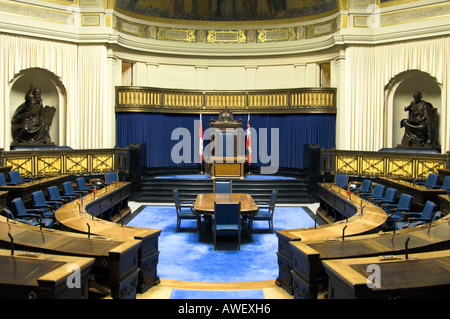 The interior legislative chamber of the Manitoba Government in Winnipeg, Manitoba Canada. Stock Photo