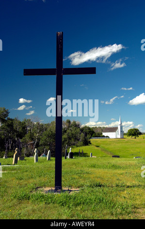 A large wooden cross in the cemetery at Batoche Saskatchewan Canada Stock Photo