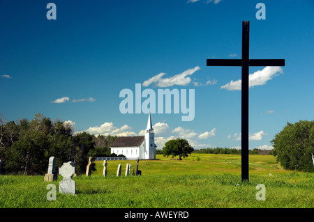 A large wooden cross in the cemetery at Batoche Saskatchewan Canada Stock Photo