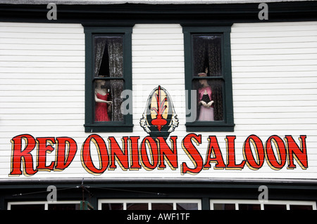 The Red Onion Saloon sign on Main Street in Skagway Alaska USA Stock Photo